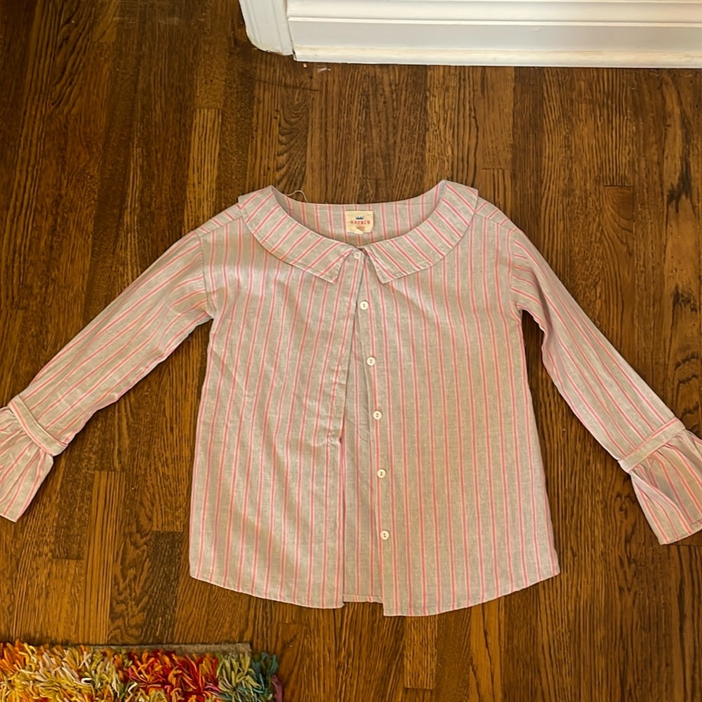HAYDEN Girls gray, and pink striped T-shirt with buttons
